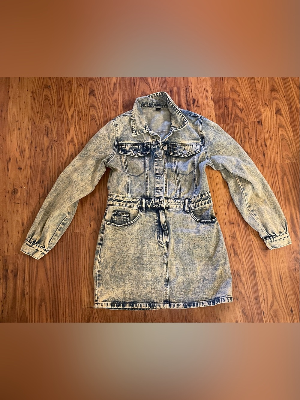 SHEIN Ling Sleeve Light Blue Acid Wash Collared Neckline Denim Mini Fitted Dress